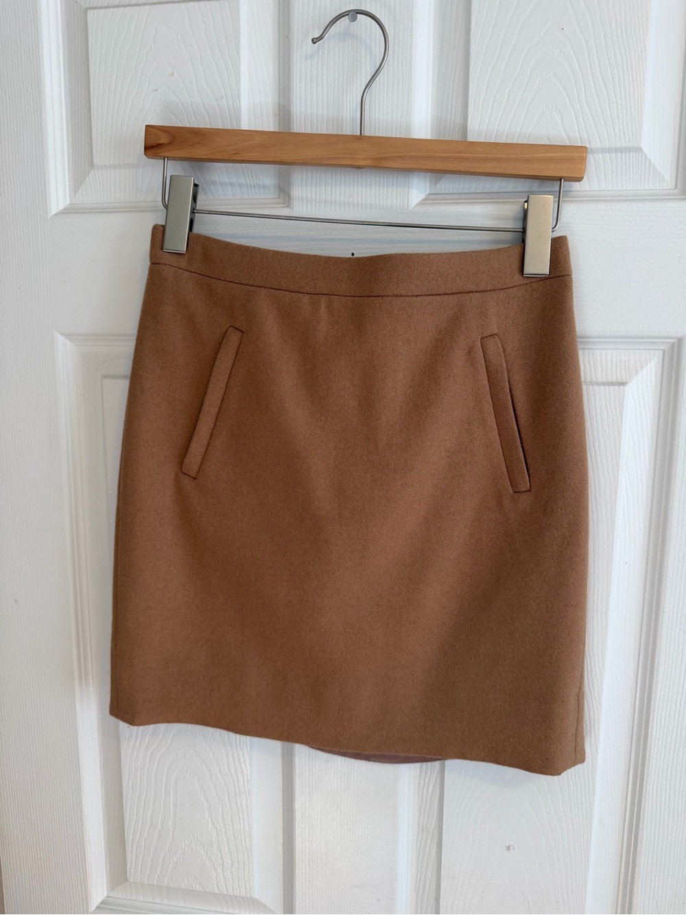 J.Crew Factory Camel Tan Wool Blend A-Line Mini Skirt Pockets Size 0
